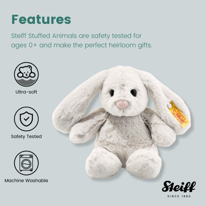 Steiff Hoppie Hase 18 cm hellgrau, Plüschtier Hase mit Schlappohren, Soft Cuddly Friends, flauschiges Stofftier Kuscheln – Bild 3
